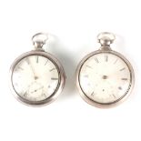 TWO SILVER PAIR CASED POCKET WATCHES the first signed Thomas Allen, Barnsley having a key-wound