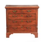 A GEORGE III MAHOGANY LANCASHIRE CHEST OF DRAWERS with moulded top above two small and three long