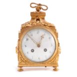A FRENCH 19TH CENTURY GILT BRONZE PENDULE D'OFFICIER TRAVELLING CLOCK with beaded bezel and gilt