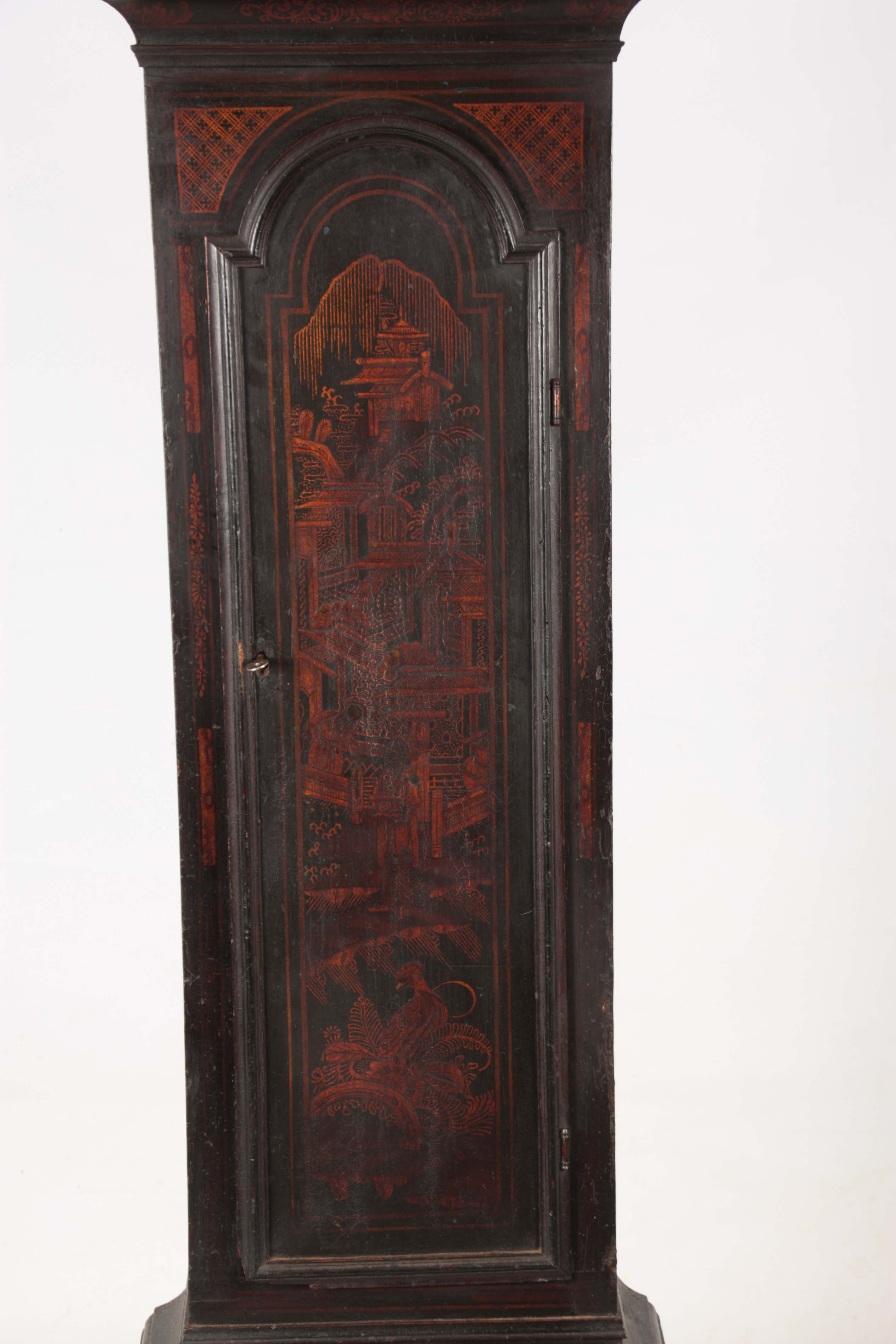 MARK DELURE, LONDON. A MID 18TH CENTURY LACQUERED LONGCASE CLOCK the chinoiserie lacquered oak - Image 4 of 10