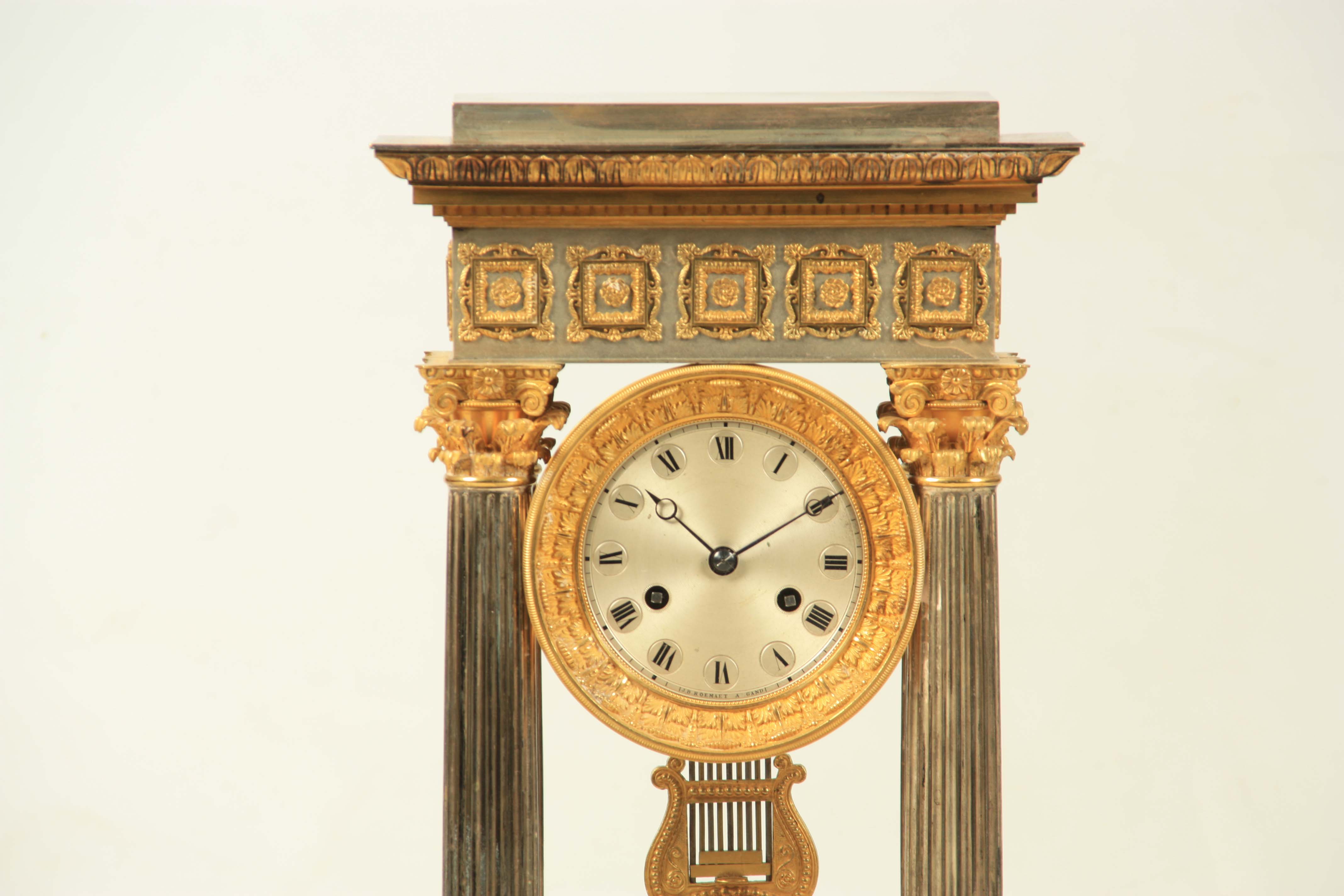 J.B. ROEMAET, A GRAND. A MID 19TH CENTURY FRENCH ORMOLU AND SILVERED PORTICO MANTEL CLOCK the case - Image 3 of 6