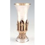 AN ELIZABETH II COMMEMORATIVE SILVER GILT GOBLET formed as Ripon Cathedral having figures in the