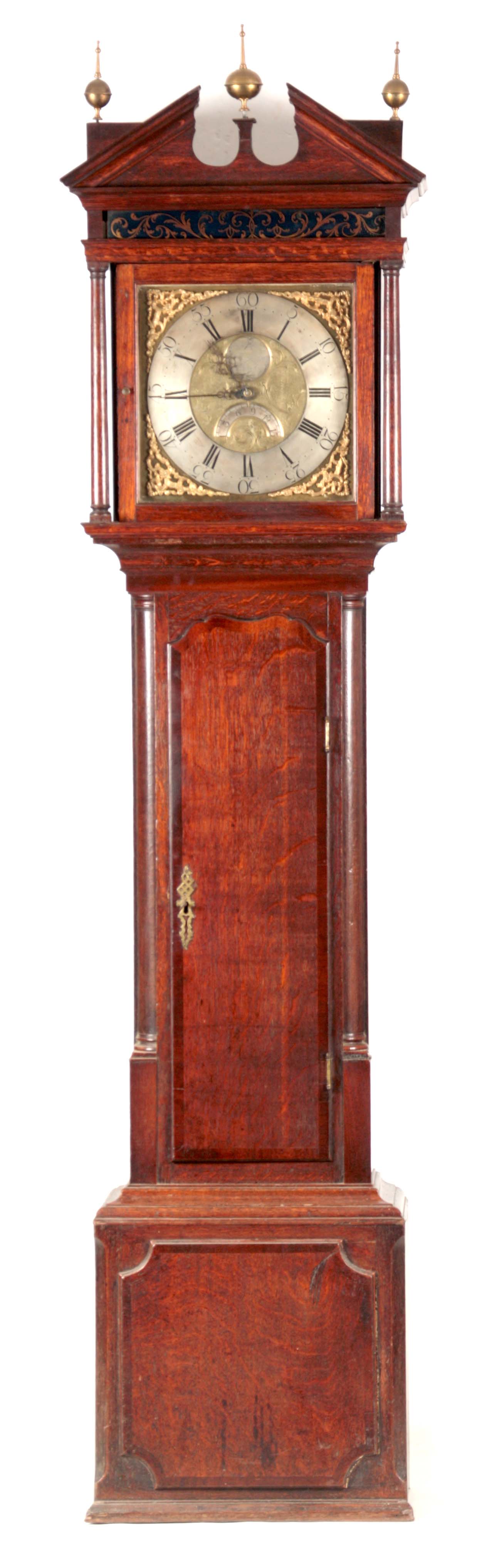 THOMAS HOUGHTON, CHORLEY. A SMALL GEORGE III OAK 30-HOUR LONGCASE CLOCK the case having an