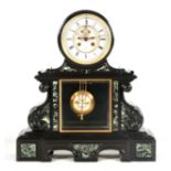 HENRY MARC, PARIS. A LATE 19TH CENTURY FRENCH BLACK SLATE AND GREEN MARBLE MANTEL CLOCK the arched