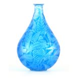 R LALIQUE, A BLUE STAINED ‘SAUGE’ GLASS VASE having teardrop form, 24.5cm high - engraved Lalique.