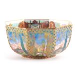 A WEDGWOOD FAIRYLAND LUSTRE FOOTED OCTAGONAL BOWL AFTER DESIGNS BY DAISY MAKEIG JONES finely