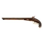 AN EARLY 19TH CENTURY DOUBLE BARREL PERCUSION PISTOL having 13" side by side barrels on walnut stock