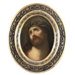 A LARGE LATE 19TH CENTURY KPM BERLIN OVAL PORCELAIN PLAQUE AFTER GUIDO RENI depicting Christ with