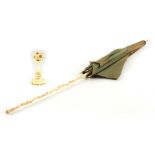 A 19TH CENTURY CONTINENTAL CARVED IVORY PARASOL with fine leaf carved decorated handle 74cm