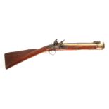 DAVID BLAIR. A GEORGE III BRASS BARRELLED FLINTLOCK BLUNDERBUSS WITH SPRUNG BAYONET, 14inch three-