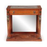 A REGENCY BRASS INLAID MAHOGANY EGYPTIAN STYLE SIDE TABLE with inset top above a frieze drawer,