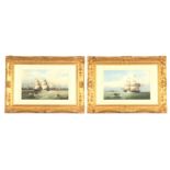 A PAIR OF 19TH CENTURY WATERCOLOUR AND GOUACHE MARINE PAINTINGS depicting clippers in harbours -