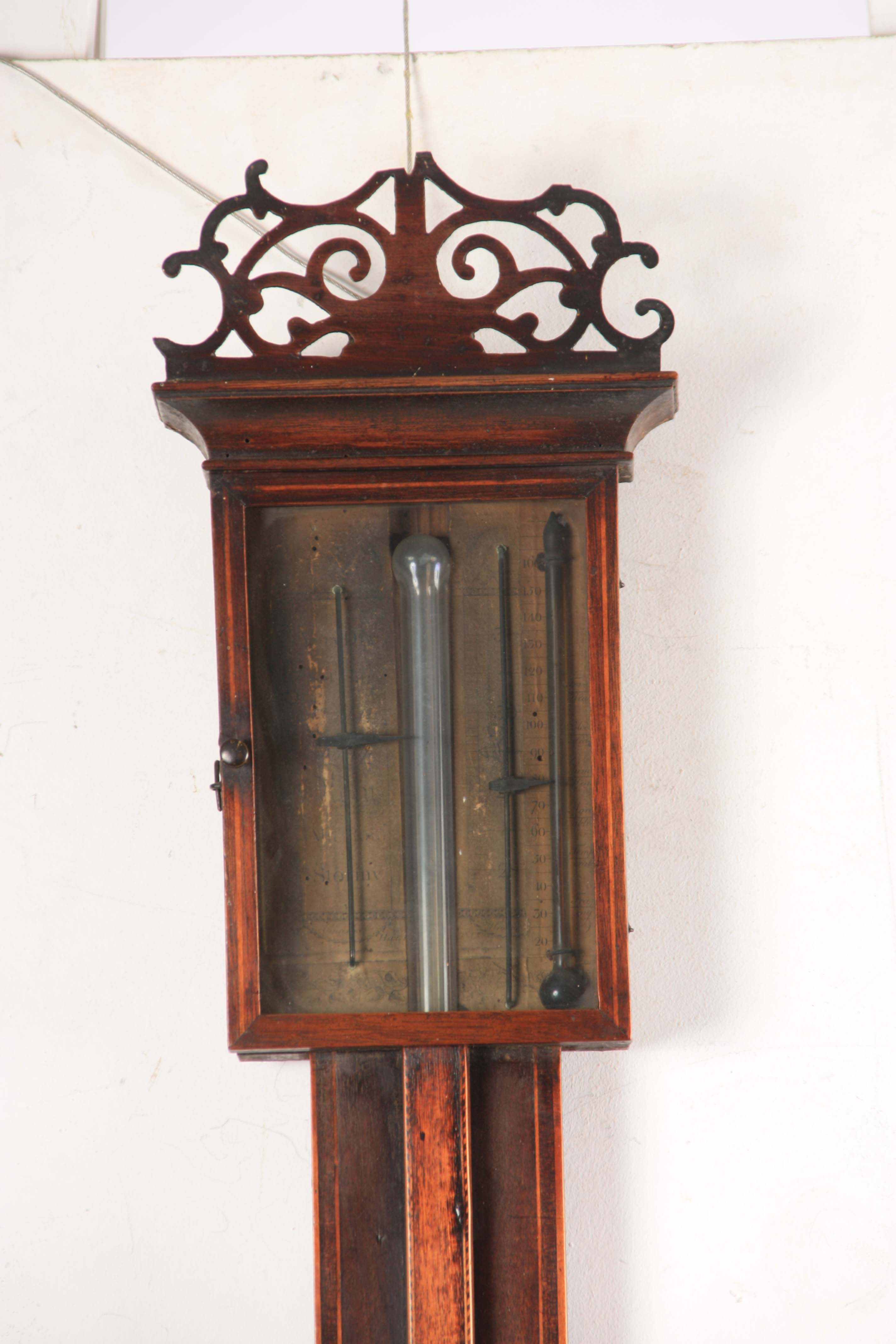 CHARLES HOWORTH, HALIFAX. AN EARLY 19TH CENTURY STICK BAROMETER with pierced pediment above a glazed - Image 2 of 5