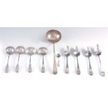 A COLLECTION OF FOUR GEORGIAN SILVER TABLESPOONS AND SIX GEORGIAN LADLES app. weight 656g (21 troy