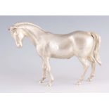 A LATE 20TH CENTURY FINELY CAST SILVER MODEL OF A STANDING HORSE by CF, London, 1975, 28cm long,