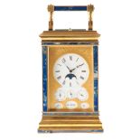 LA VALLEE. A FINE QUALITY 20TH CENTURY GIANT LAPIS LAZULI CARRIAGE CLOCK WITH CALENDAR/MOONPHASE