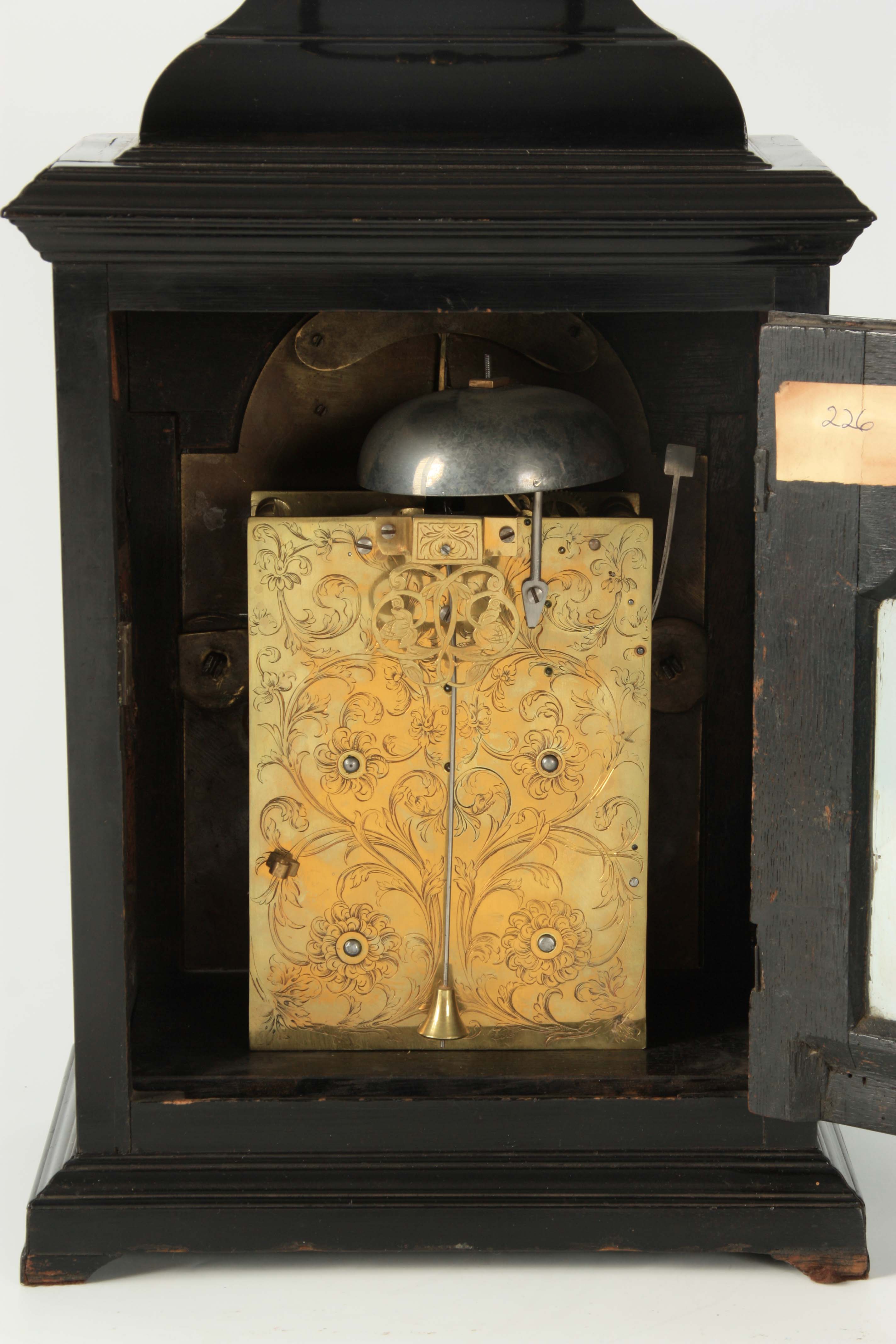 FRANCIS REYNOLDS, KENSINGTON. A GEORGE II EBONISED VERGE BRACKET CLOCK the case with inverted bell - Image 5 of 5