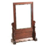 A 19TH CENTURY CHINESE HARDWOOD AND SILVER DRESSING TABLE MIRROR on carved stand, the removable