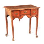AN EARLY 18TH CENTURY HERRING-BANDED BURR WALNUT LOWBOY with D moulded-edge top above three frieze