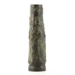 AN UNUSUAL CHINESE FIGURAL CAST BRONZE VASE of tapering form, 31cm high.