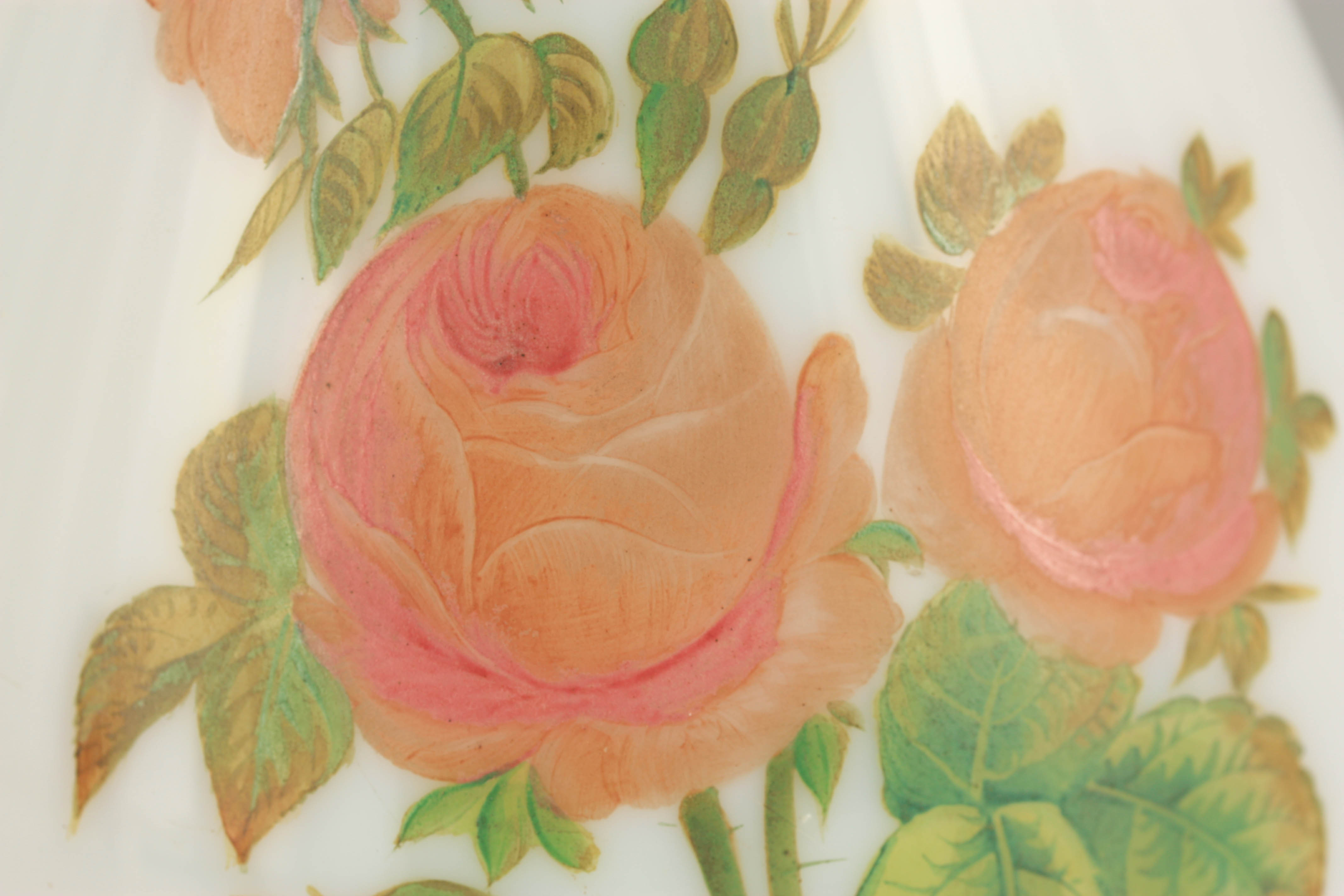 A 20TH CENTURY BACCARAT STYLE OPALINE GLASS VASE with floral decoration, having gilt bands to the - Image 5 of 6