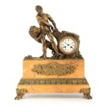 A 19TH CENTURY FRENCH GILT BRONZE AND SIENNA MARBLE FIGURAL MANTEL CLOCK modelled as Samson fighting