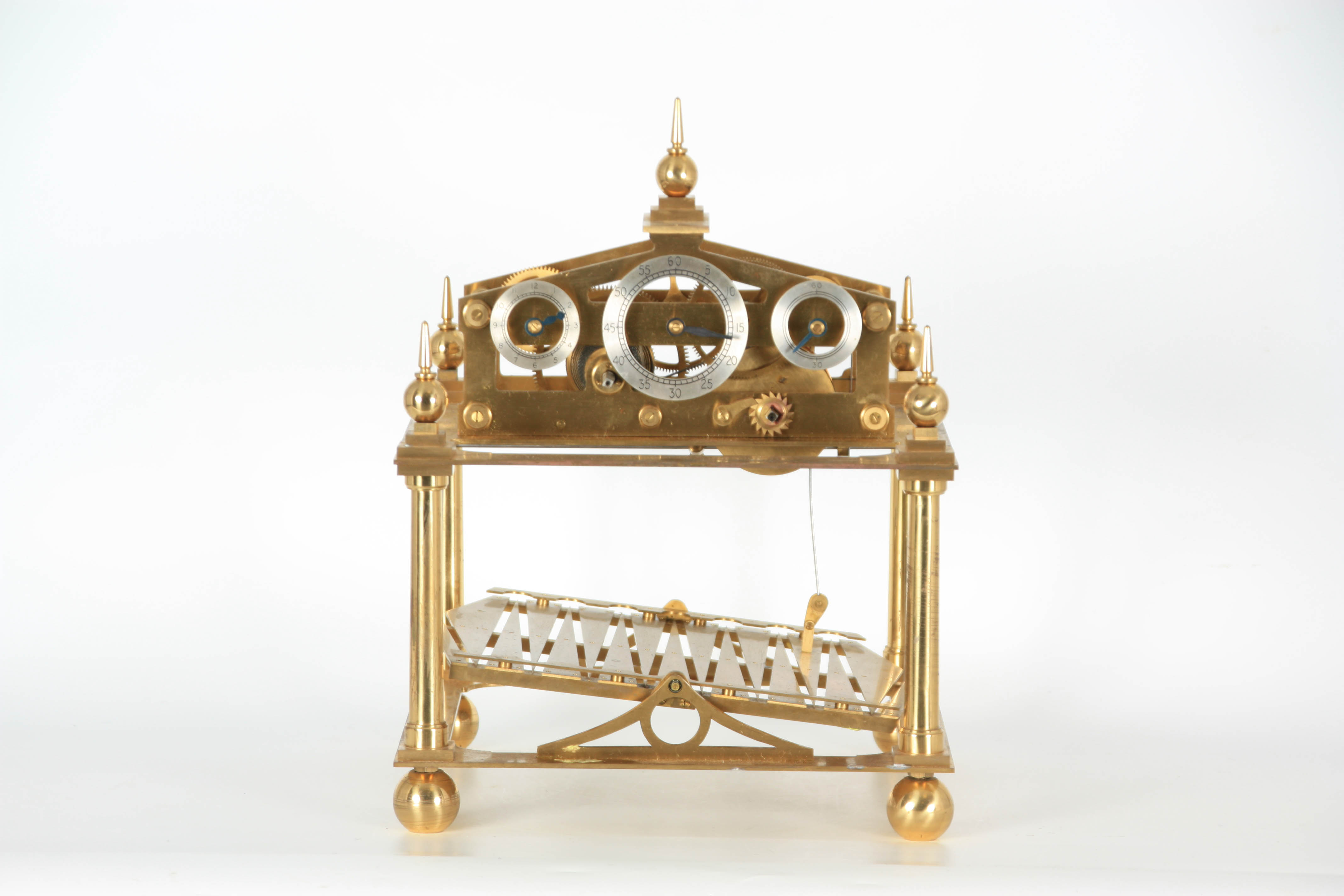 A 20TH CENTURY CONGREVE ROLLING BALL CLOCK having a triangular pediment supported on four tapering - Image 14 of 28