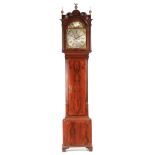 THOMAS HOLLIWELL, LIVERPOOL A GEORGE III FIGURED MAHOGANY LONGCASE CLOCK the hood with swan neck