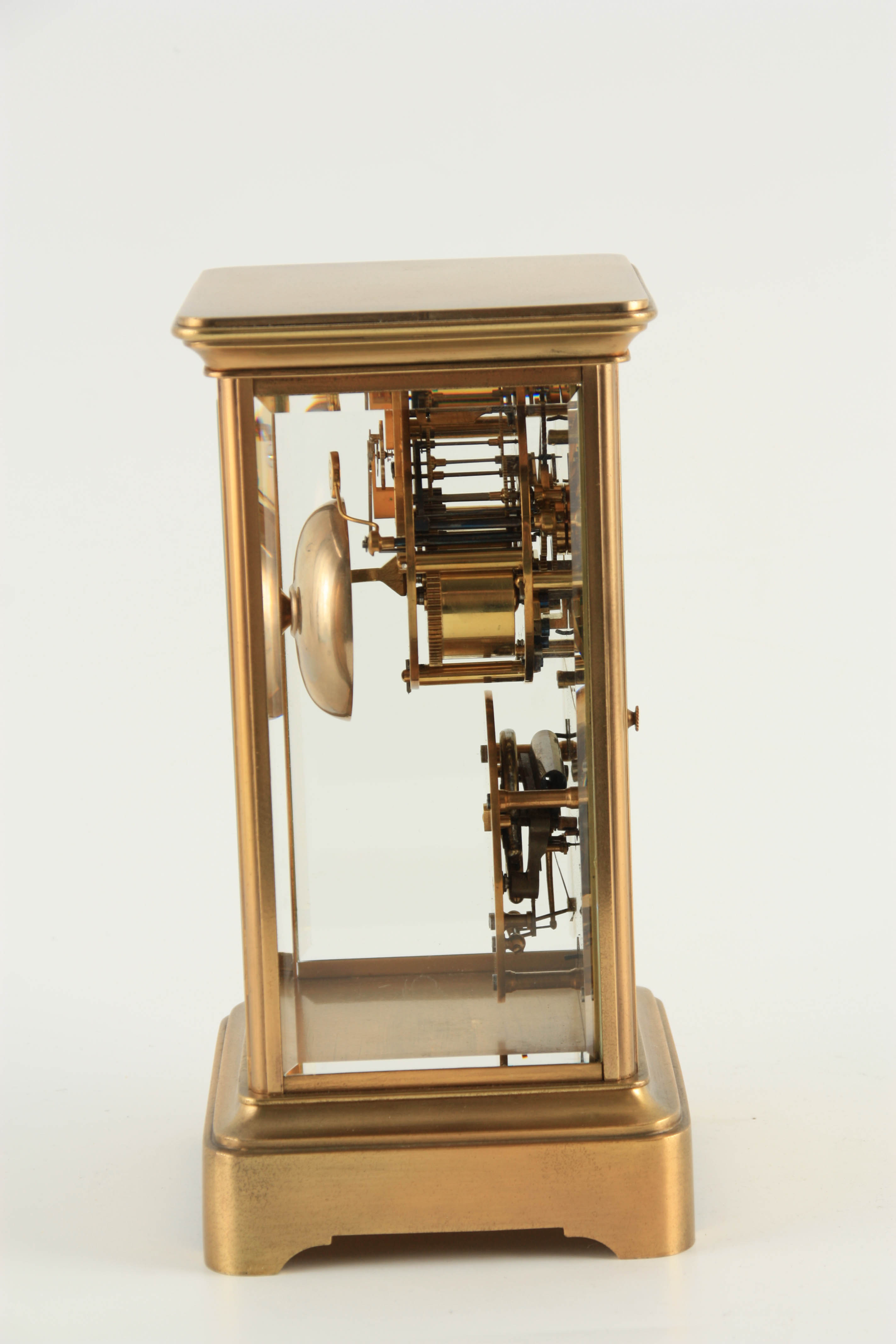 A SMALL 19TH CENTURY FRENCH FOUR-GLASS CLOCK/BAROMETER the moulded brass case inset with four - Image 4 of 7