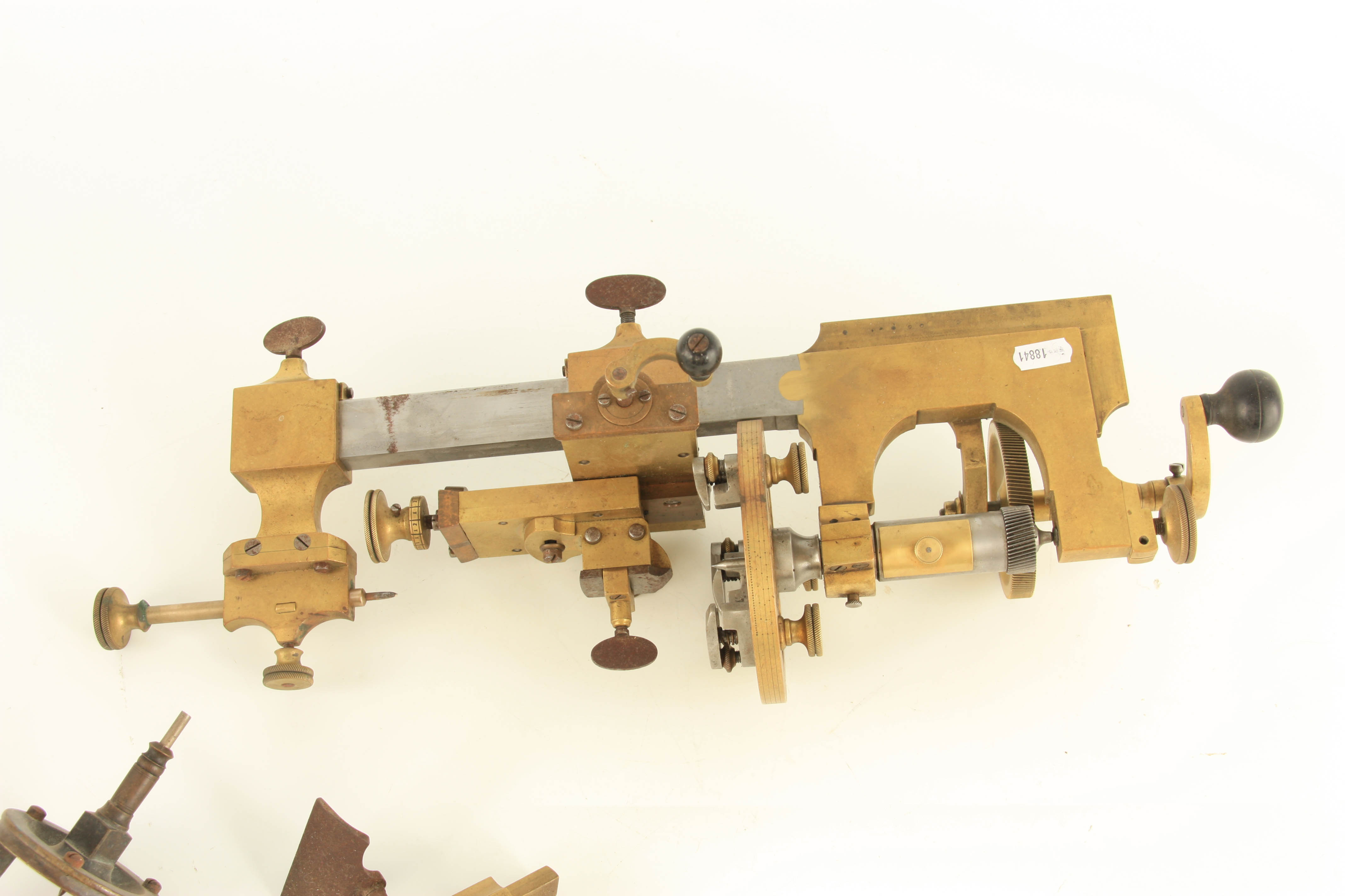 A 19TH CENTURY CAST BRASS AND STEEL WATCHMAKER'S LAITHE together with parts 51cm overall - Image 5 of 6