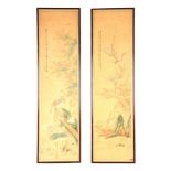 A PAIR OF 19TH CENTURY ORIENTAL WATERCOLOURS depicting exotic birds in blossoming and flowering