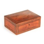 A 19TH CENTURY SATINWOOD & TULIP WOOD JEWELLERY BOX WITH FITTED TRAY the cross-banded and inlaid