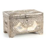 AN 18TH CENTURY EASTERN SILVER MOUNTED TABLE CASKET embossed with floral decoration; mounted on