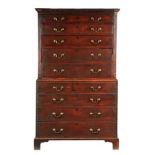 AN EARLY GEORGE III MAHOGANY CHEST ON CHEST OF UNUSUAL FORMAT the upper half with dentil moulded