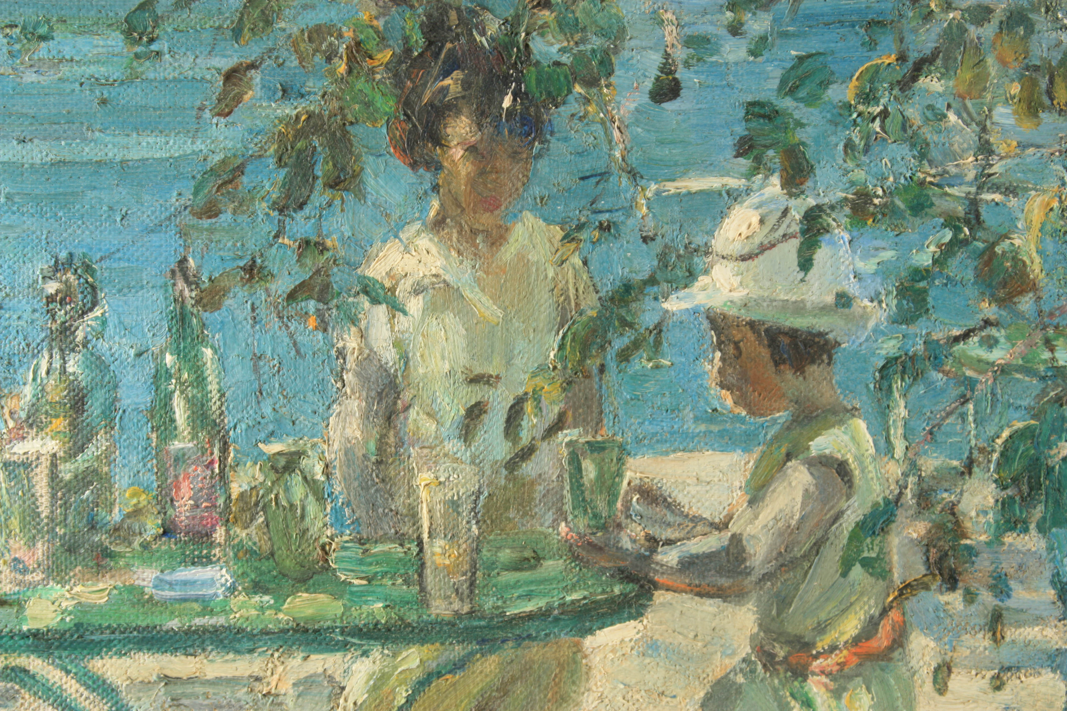 ATT TO DOROTHEA SHARPE (1874 - 1955) OIL ON CANVAS Figures at a table in a tree-lined landscape 48. - Image 3 of 4