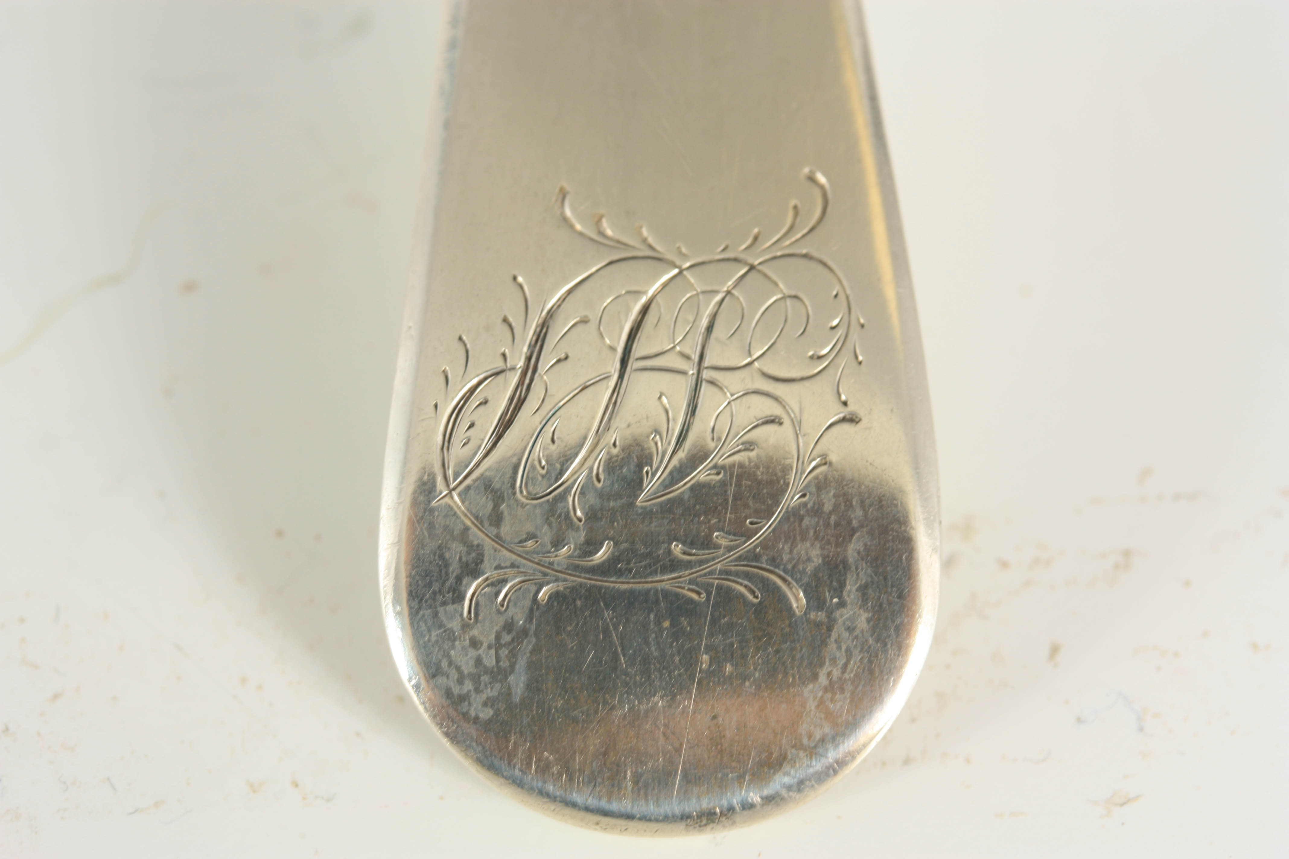 A GEORGE III OLD ENGLISH PATTERN SILVER BASTING SPOON 30.5cm overall Exeter 1807 Richard Ferris - Image 2 of 3