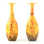A FINE PAIR OF ART NOUVEAU SIGNED LOETZ YELLOW GROUND DIMPLED SLENDER OVOID GLASS CABINET VASES with