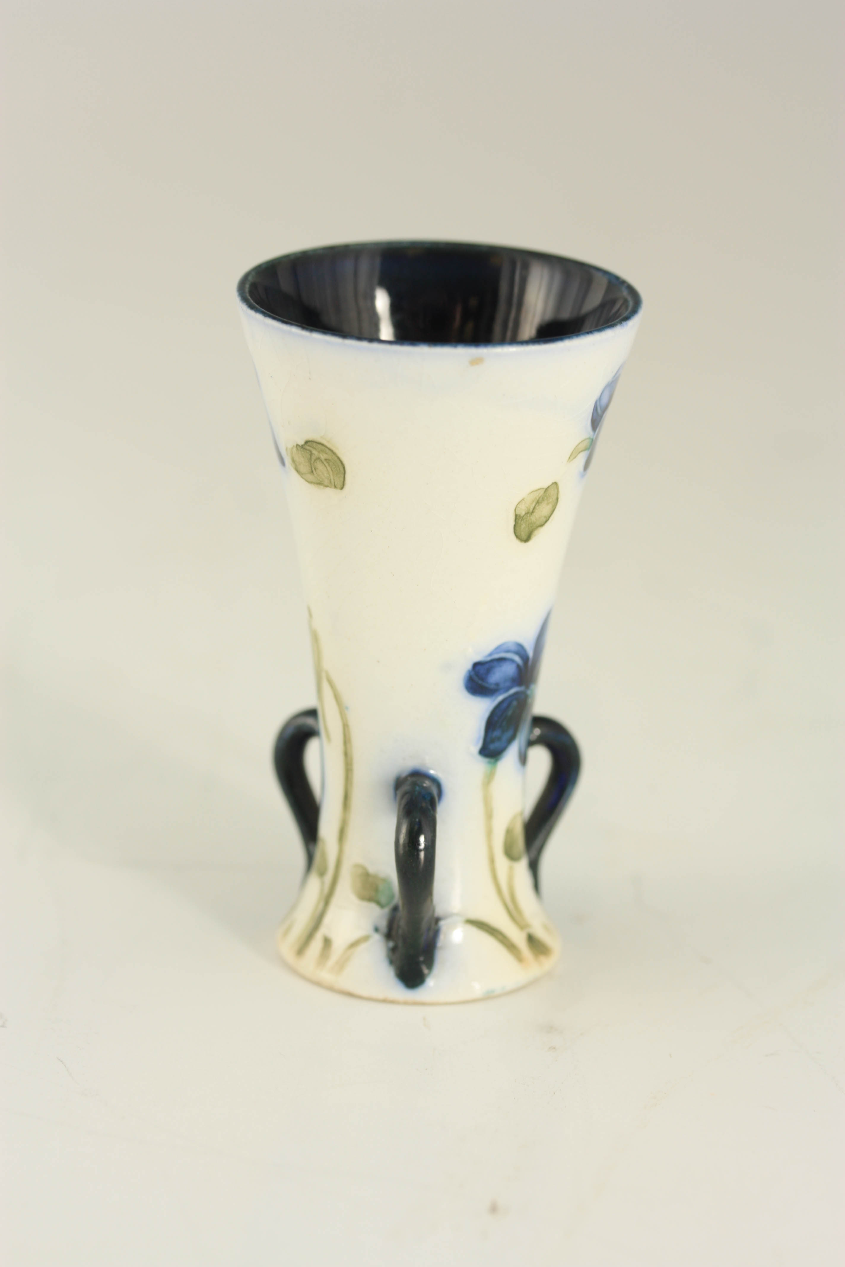 JAMES MCINTYRE & CO, BURSLEM A FLARED THREE HANDLED MINIATURE CABINET VASE DESIGNED BY WILLIAM - Image 3 of 4