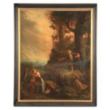 A 19TH CENTURY OIL ON CANVAS Moses and Isaac 95cm high 75.5cm wide - unsigned and in gilt and