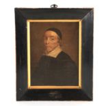 A 19TH CENTURY OIL ON CANVAS BOARD half-length portrait of cleric 21cm high 16cm wide - ebonised