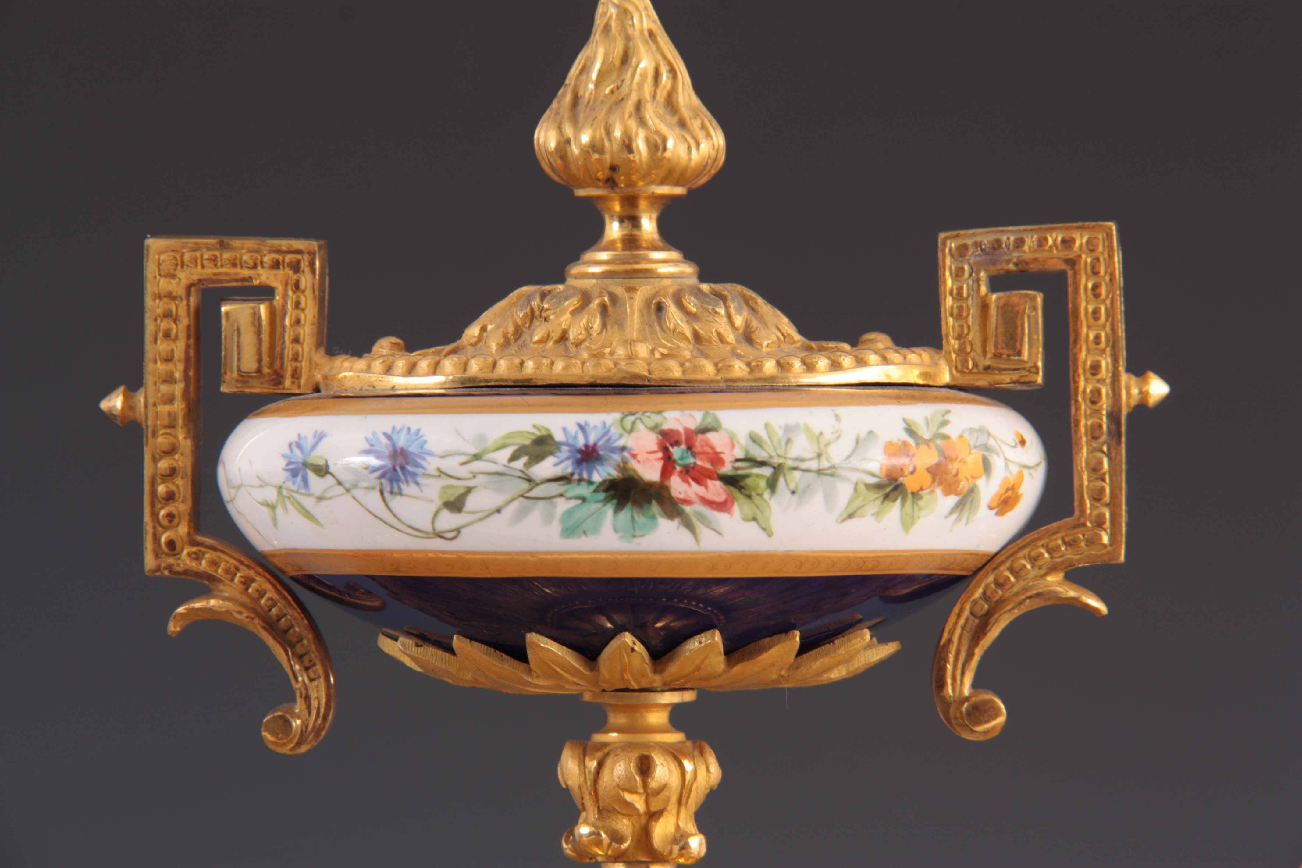 A LATE 19TH CENTURY FRENCH ORMOLU AND PORCELAIN PANEL MANTEL CLOCK the gilt brass case with chased - Image 8 of 8