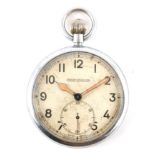 A WWII MILITARY ISSUE JAEGER-LECOULTRE OPEN FACED POCKET WATCH the nickel-plated case engraved on
