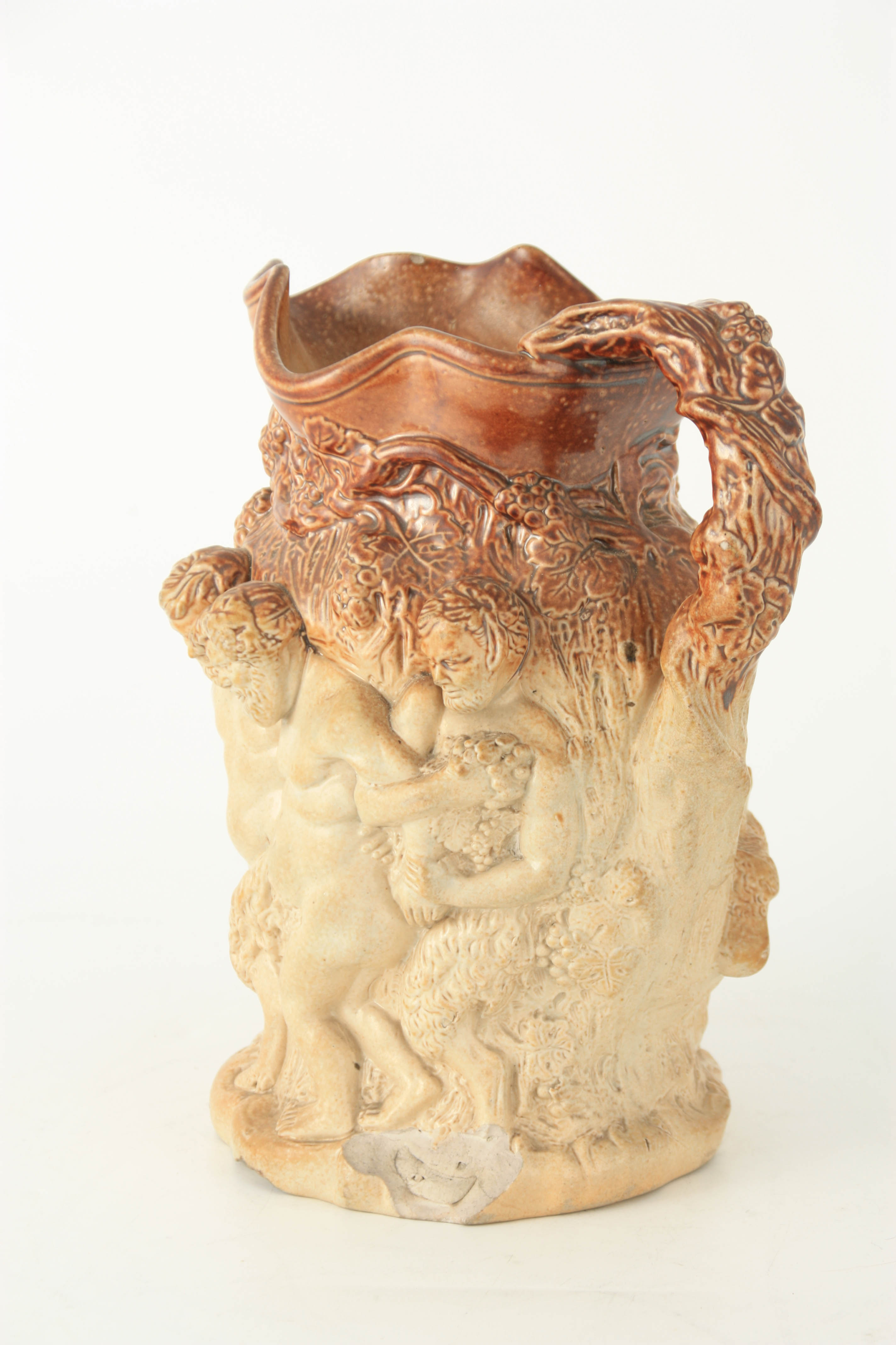 A 19TH CENTURY LARGE RELIEF MOULDED STONEWARE HARVEST JUG of ornate design with double-sided - Image 3 of 5