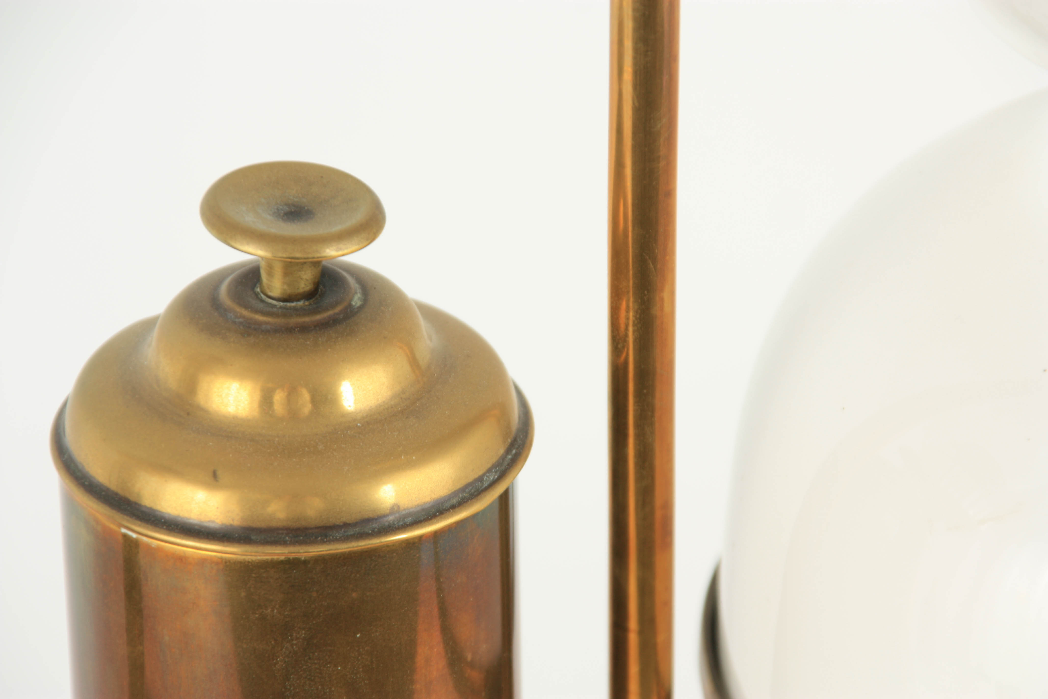 A VICTORIAN ORNATE CAST BRASS OIL LAMP with square footed pierced base, reeded leaf cast stem and - Image 2 of 5