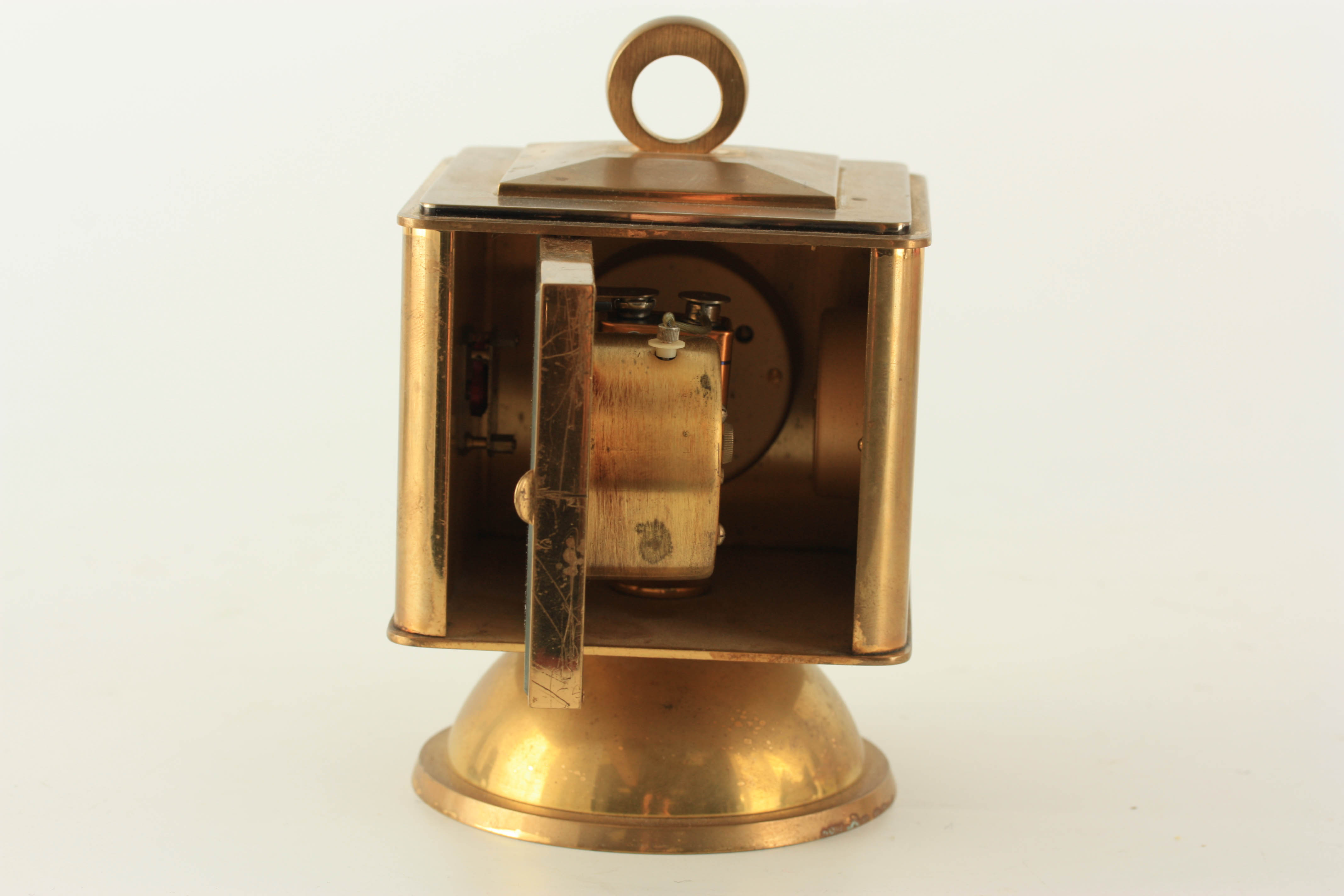 A LANCEL, 1950's SWISS GILT BRASS PORTABLE DESK CLOCK/WEATHER STATION the revolving cube body with - Image 5 of 6