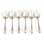 A SET OF SIX GEORGE III SILVER OLD ENGLISH THREAD PATTERN TEA SPOONS 14cm wide London 1796 120 grams
