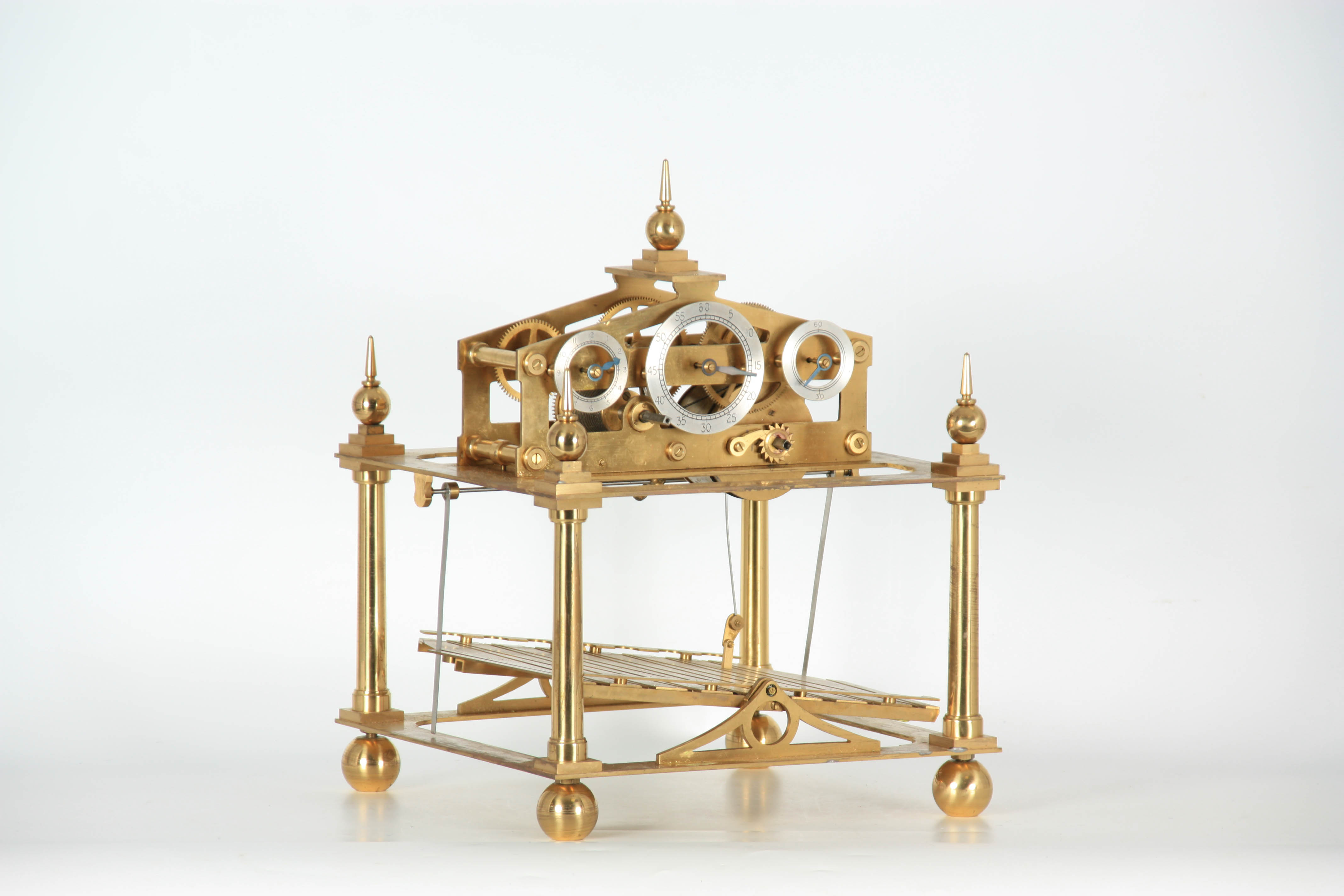 A 20TH CENTURY CONGREVE ROLLING BALL CLOCK having a triangular pediment supported on four tapering - Image 15 of 28