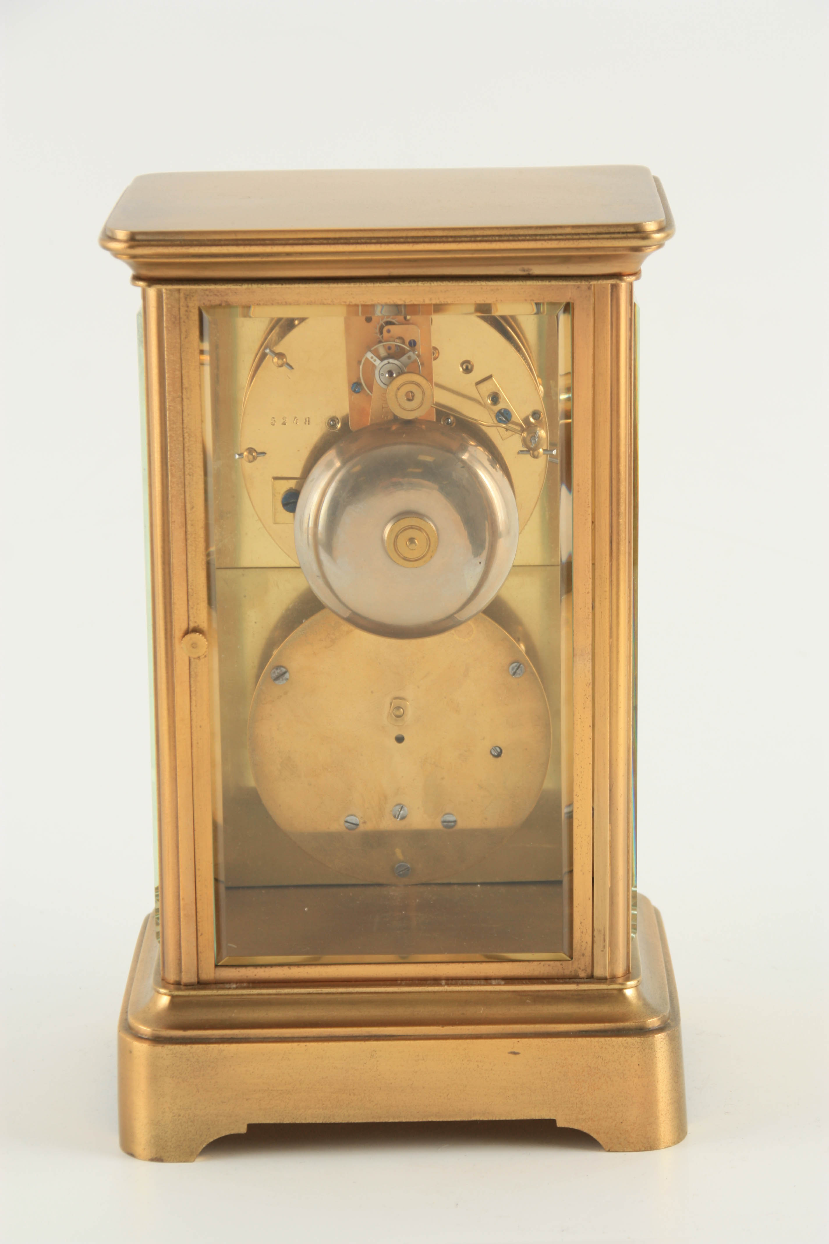 A SMALL 19TH CENTURY FRENCH FOUR-GLASS CLOCK/BAROMETER the moulded brass case inset with four - Image 5 of 7