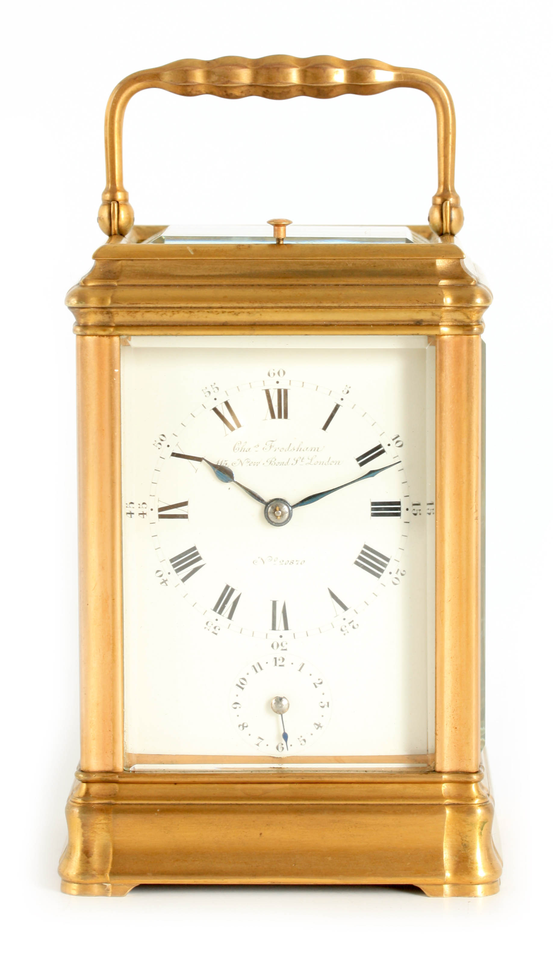 HENRI JACOT, PARIS NO 19132 A LATE 19TH CENTURY FRENCH GILT BRASS GORGE CASE STRIKING CARRIAGE CLOCK