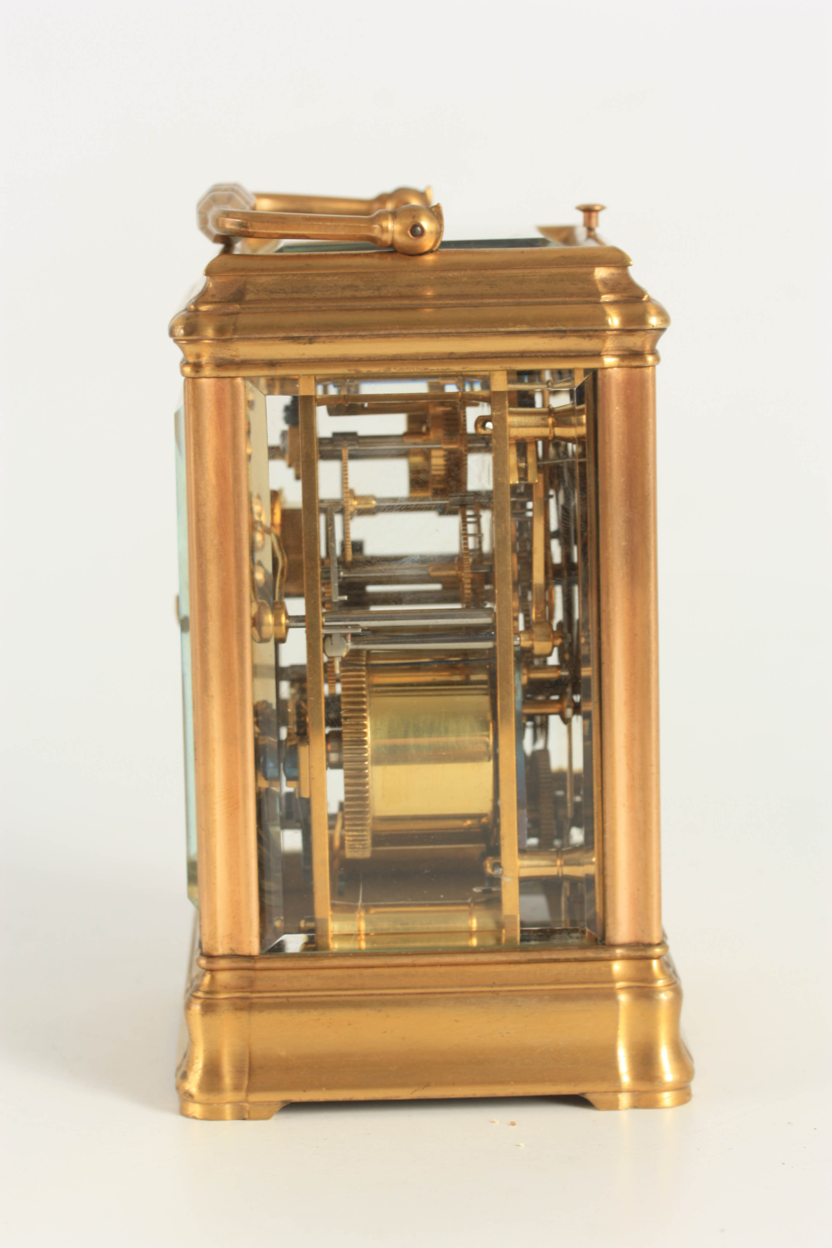 HENRI JACOT, PARIS NO 19132 A LATE 19TH CENTURY FRENCH GILT BRASS GORGE CASE STRIKING CARRIAGE CLOCK - Image 7 of 14